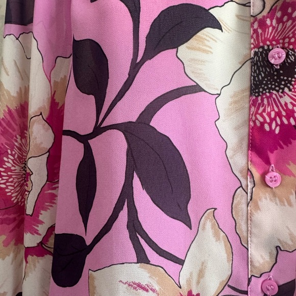 WORTHINGTON pink & fuschia maximalist floral blouse with neck tie women’s medium - Picture 9 of 12